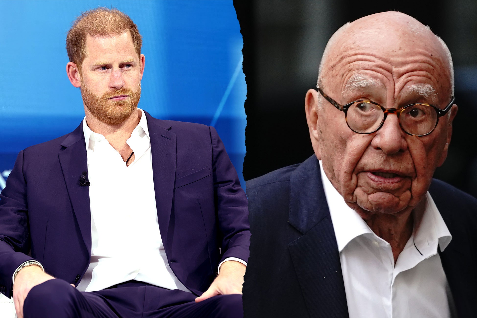 Image may contain Rupert Murdoch Prince Harry Duke of Sussex Blazer Clothing Coat Jacket Face Frown and Head